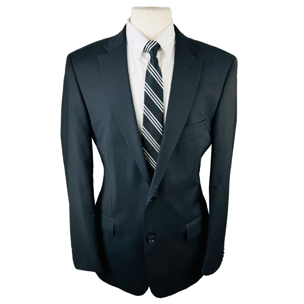 HUGO BOSS Mens 40L Black Check Soft Lithuania Wool Blazer Sport Coat Suit Jacket